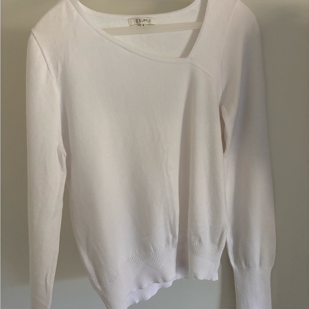 Z Supply White Crew Neck Sweater Lightweight Knit